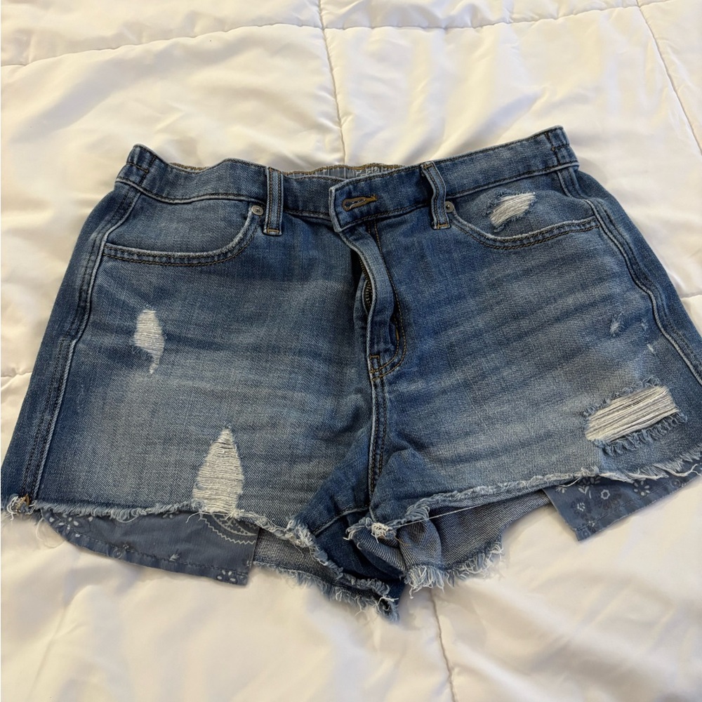 aerie Distressed Blue Jean Shorts with Frayed Hem
